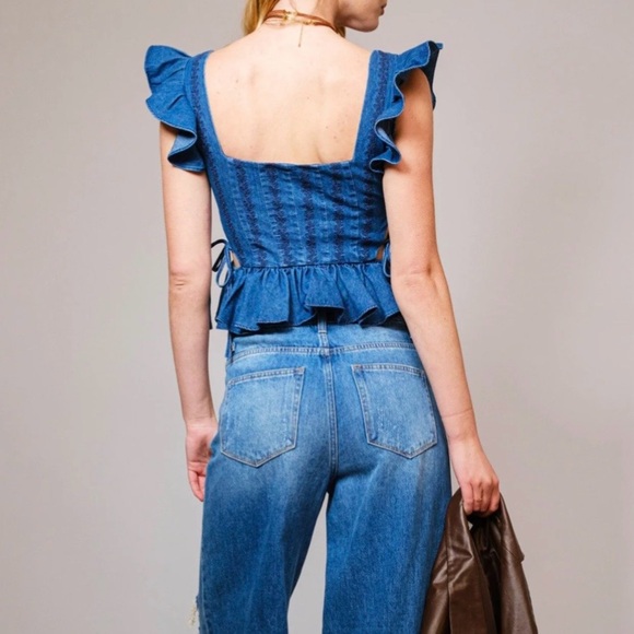 Blue B Embroidered Denim Ruffle Top - Picture 6 of 6